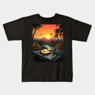 90s Vaporwave Sunset Cassette Tape in Outrun Synthwave Kids T-Shirt